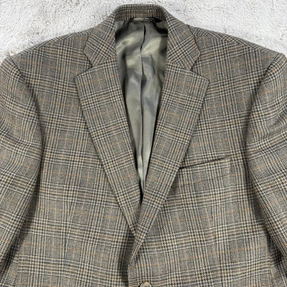 Botany 100 Lambswool Blazer Men 42 Short Brown Plaid TwoButton Sport Coat Jacket